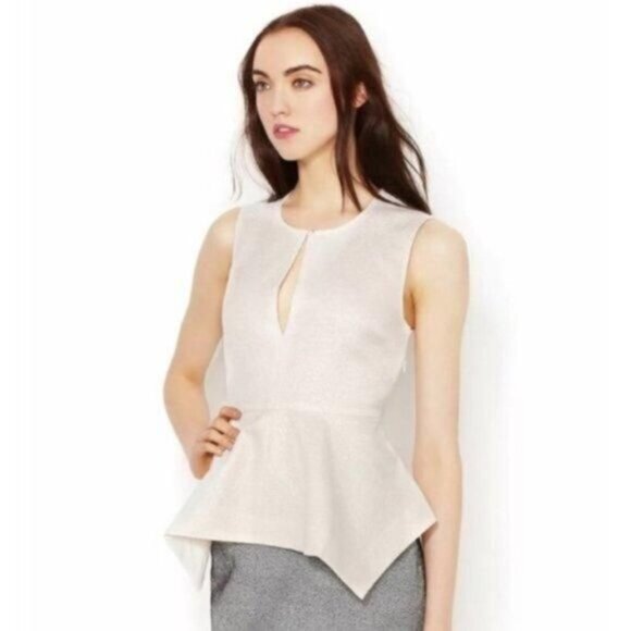 Elizabeth and James Jacquard Metallic Peplum Blouse XS Textured Top - Picture 7 of 8